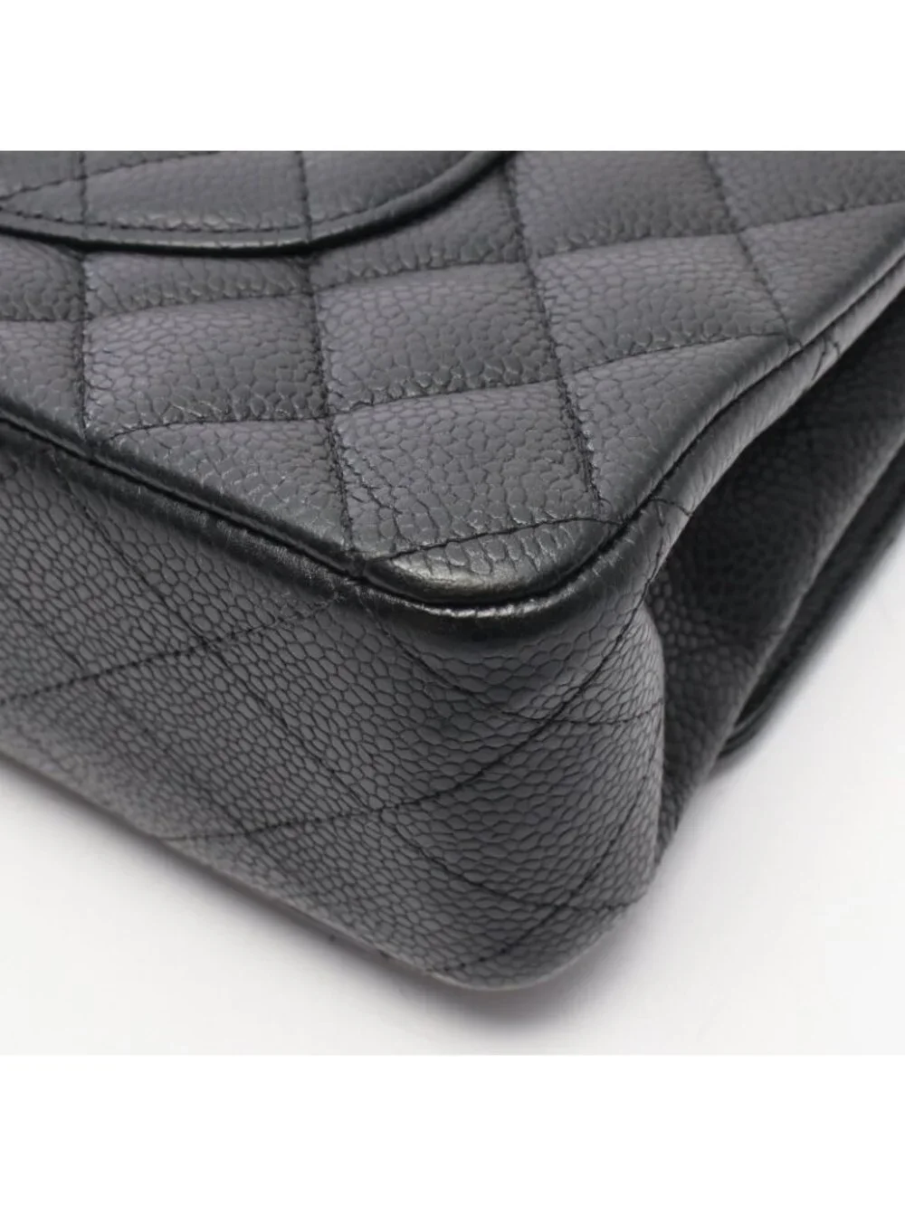 Chanel Shoulder Bag Quilted Double Flap Black Caviar Leather Chain
